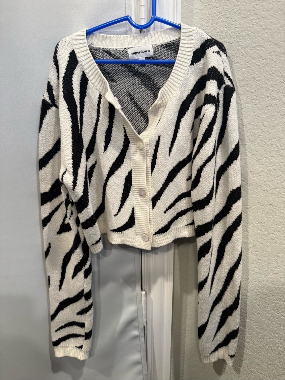 superdown Black & White Zebra-Print Button Cardigan